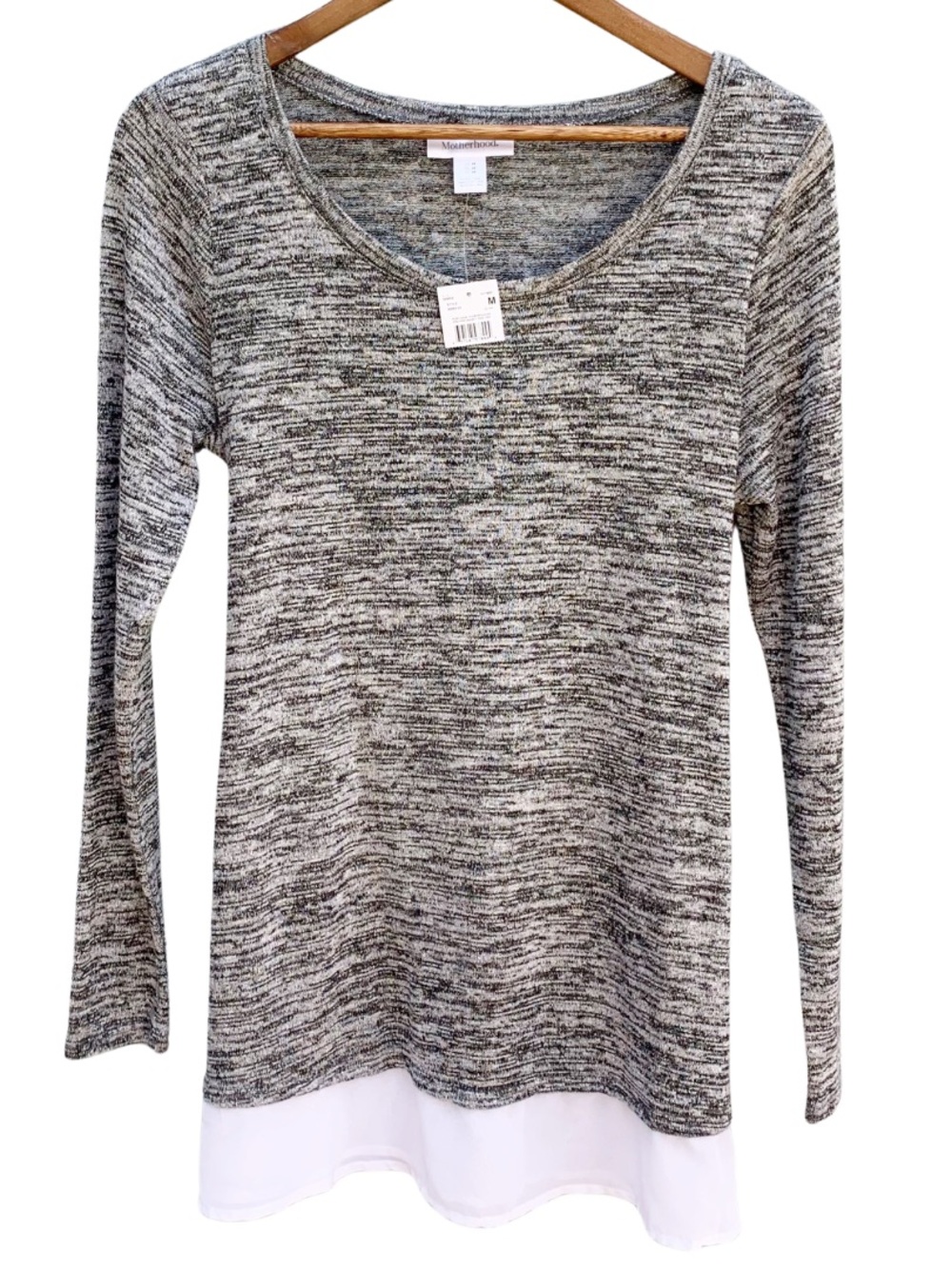 Motherhood Maternity Gray Marled Layered Hem Long Sleeve Top Women's Medium NWT